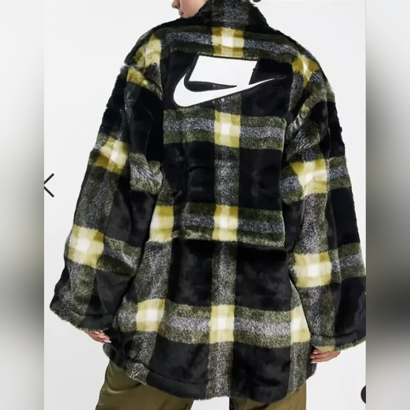 Nike Sportswear Oversized Plaid Faux Fur Jacket Coat Women US XL NEW DD4541-010 - Picture 7 of 11